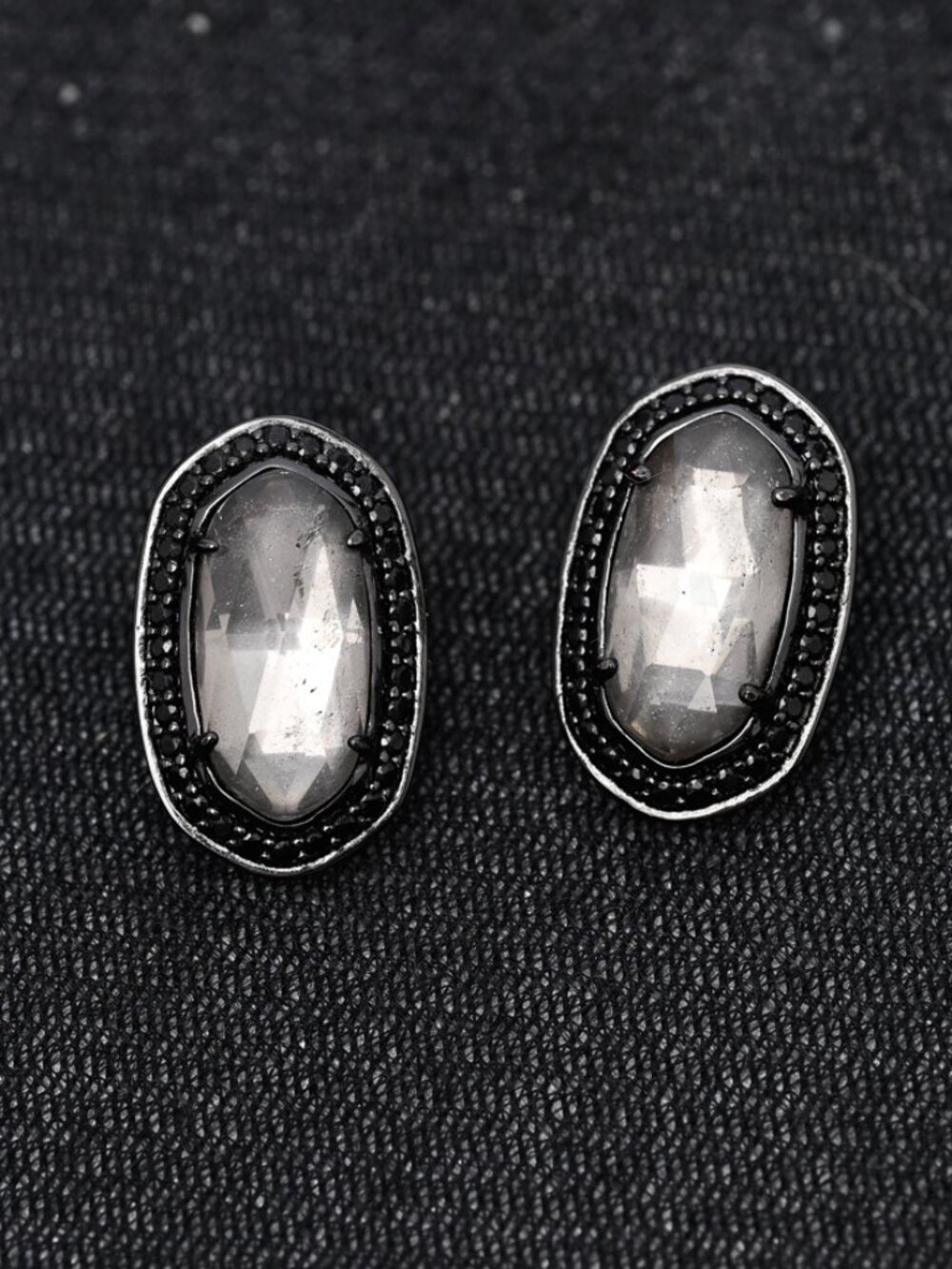 Kendra Scott Elaine Stud Earrings in Gunmetal and Mirror Rock Crystal